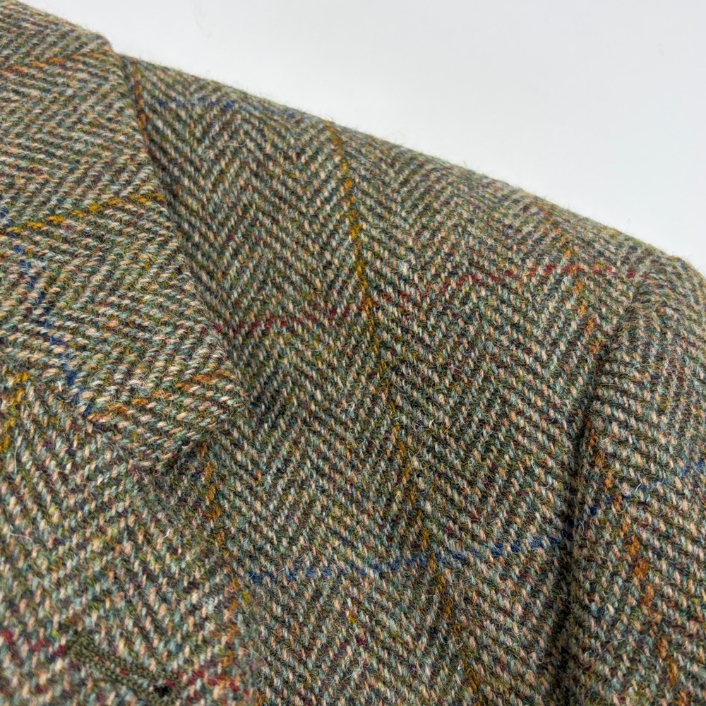 Harris Tweed Sport Coat Men 44L Brown Taupe Wool Herringbone Blue Stripe Blazer - Picture 6 of 16